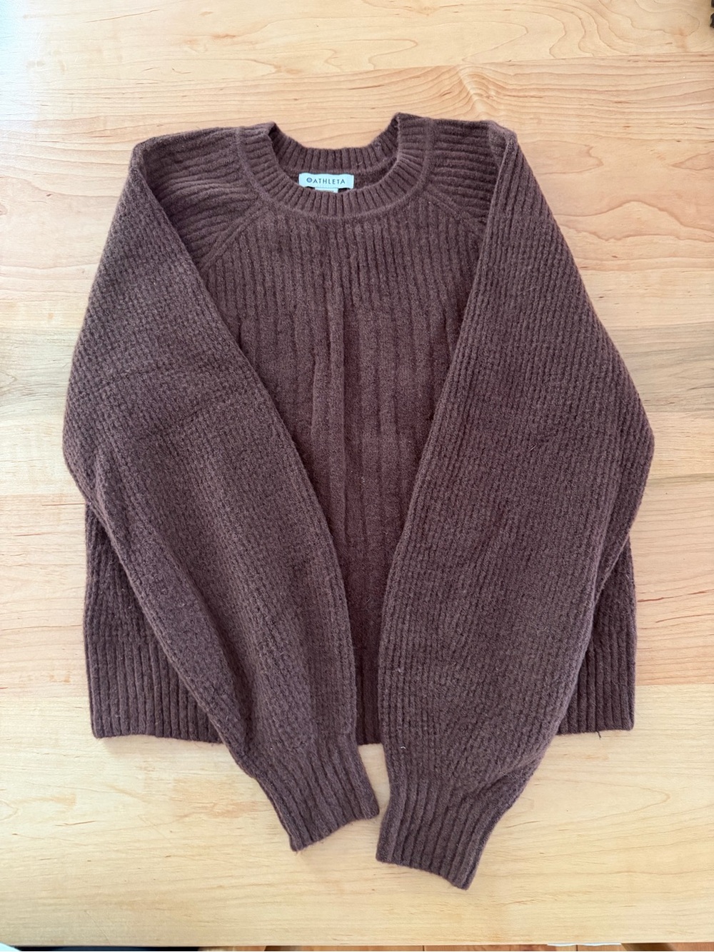 Athleta Cozy Ribbed Crewneck Sweater in Chocolate Brown